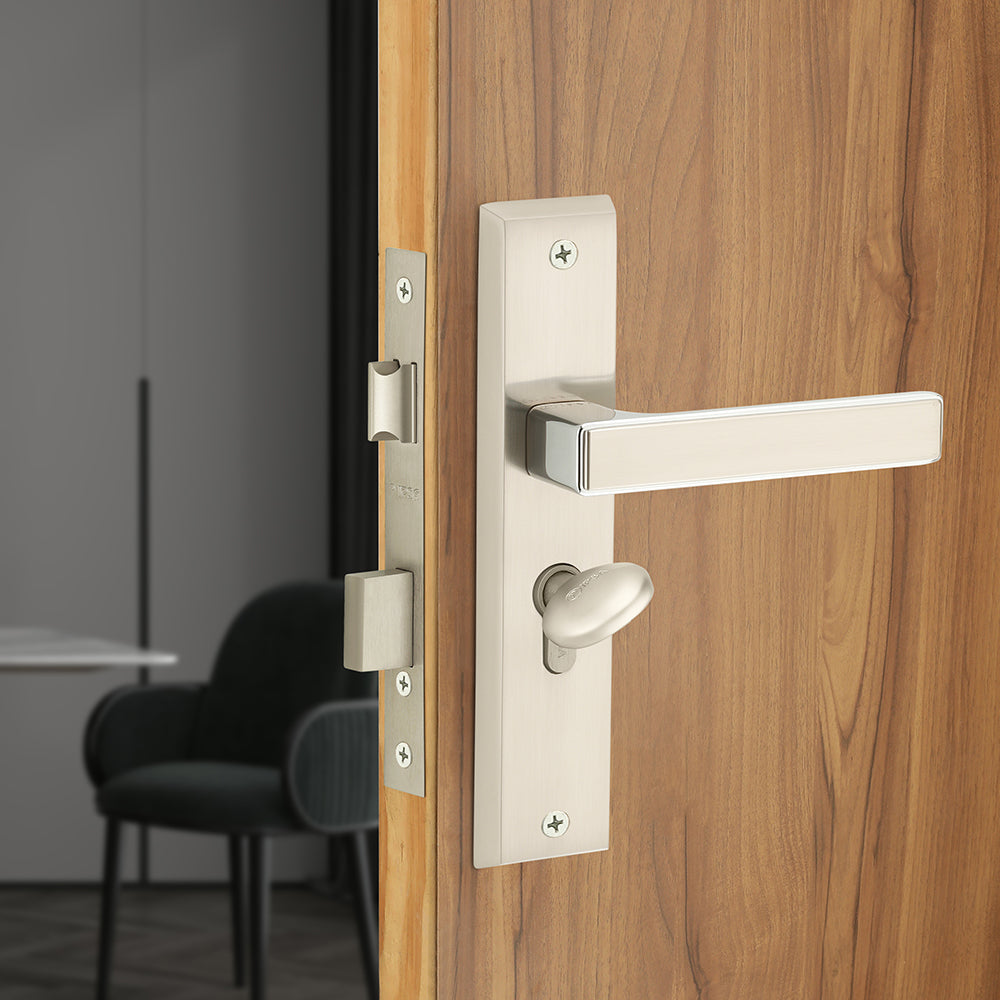 IPSA Teal Iris Handle Series on 8" Plate CYS Lockset with 60mm Coin and Knob - Matte Satin Nickel Finish CPS
